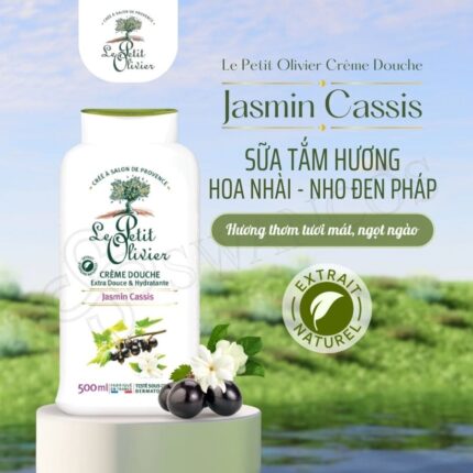 Sữa tắm nước hoa Pháp Le Petit Olivier hương Hoa Nhài Lý Chua Đen dưỡng ẩm thơm lâu 500ml