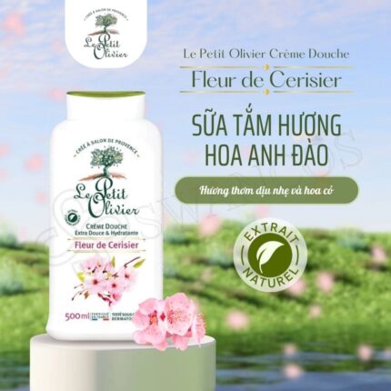 Sữa tắm nước hoa hương Hoa Anh Đào Le Petit Olivier Pháp 500ml - Dưỡng ẩm dịu nhẹ, thơm lâu