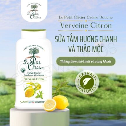 Sữa tắm sảng khoái Cỏ Roi Ngựa & Chanh Le Petit Olivier Pháp 500ml - Dưỡng ẩm, giảm stress, thơm lâu